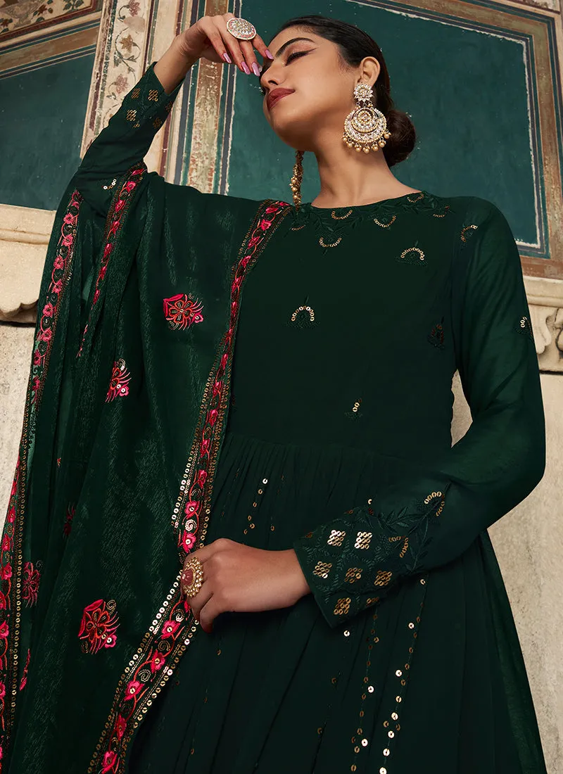 Dark Green Sequence Embroidery Wedding Anarkali Suit