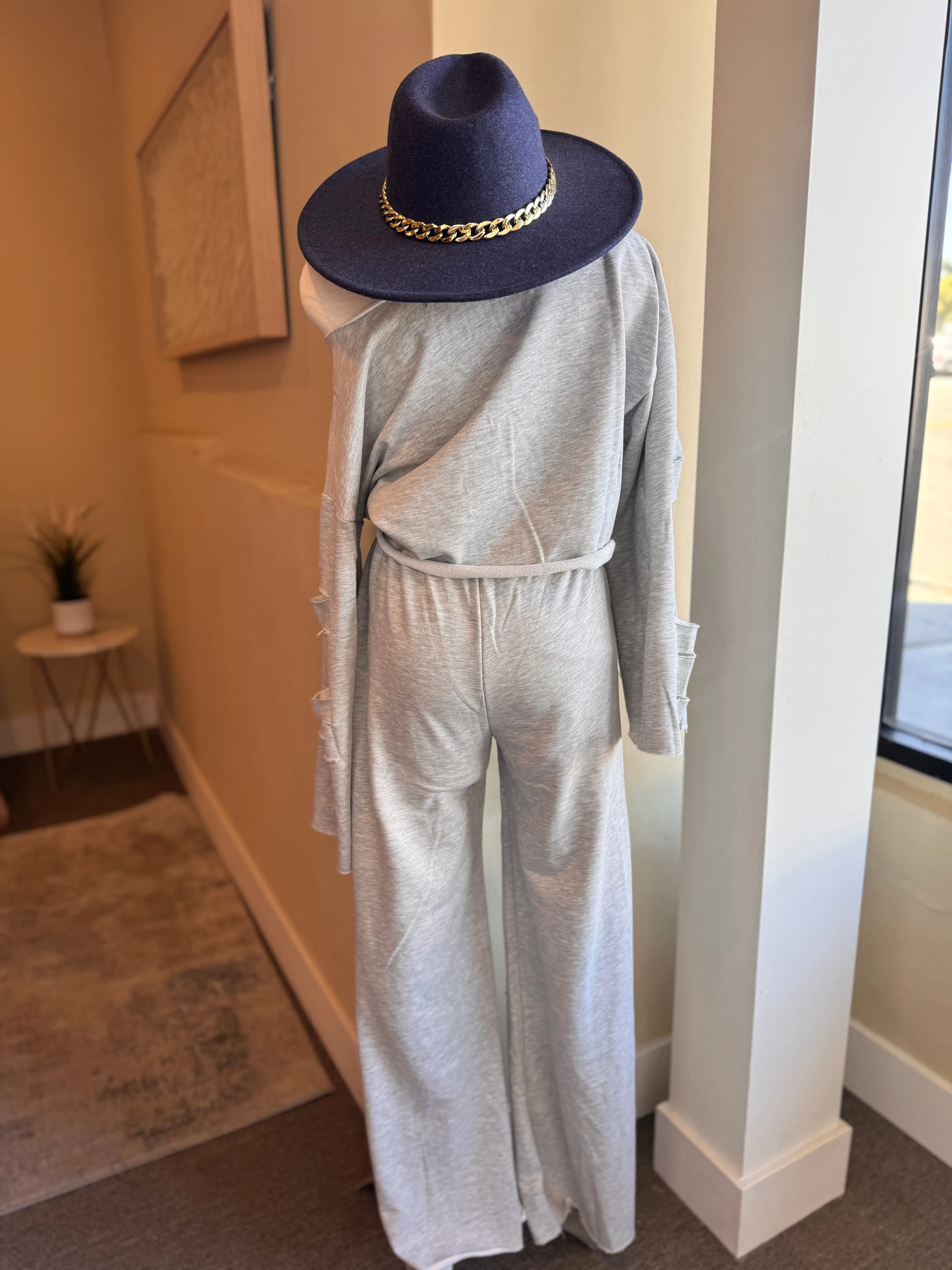 Denim Patch Work Pants Set