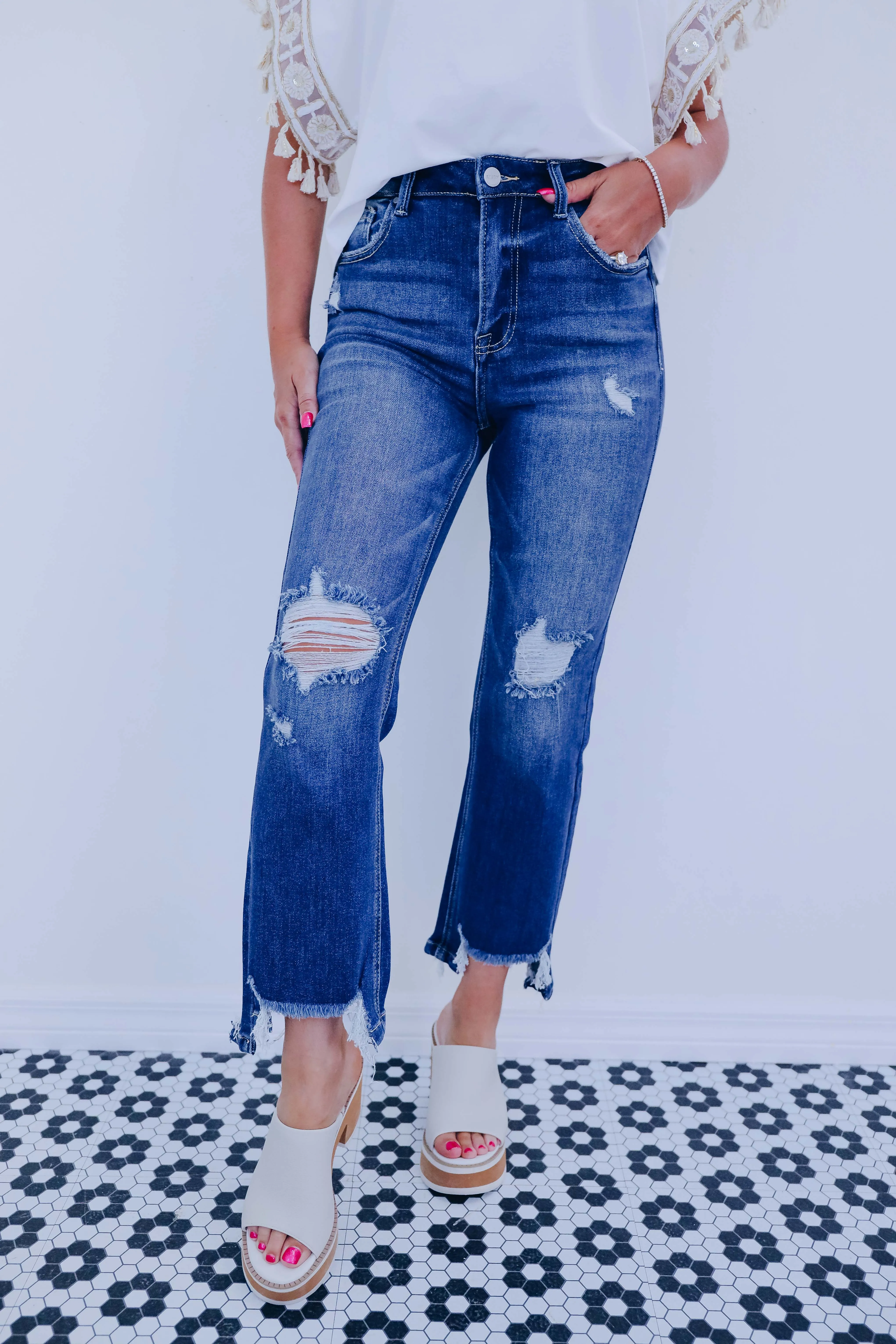 DeSoto Distressed Step Hem Jeans