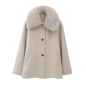 Detachable Fur Collar Long Sleeve Coat