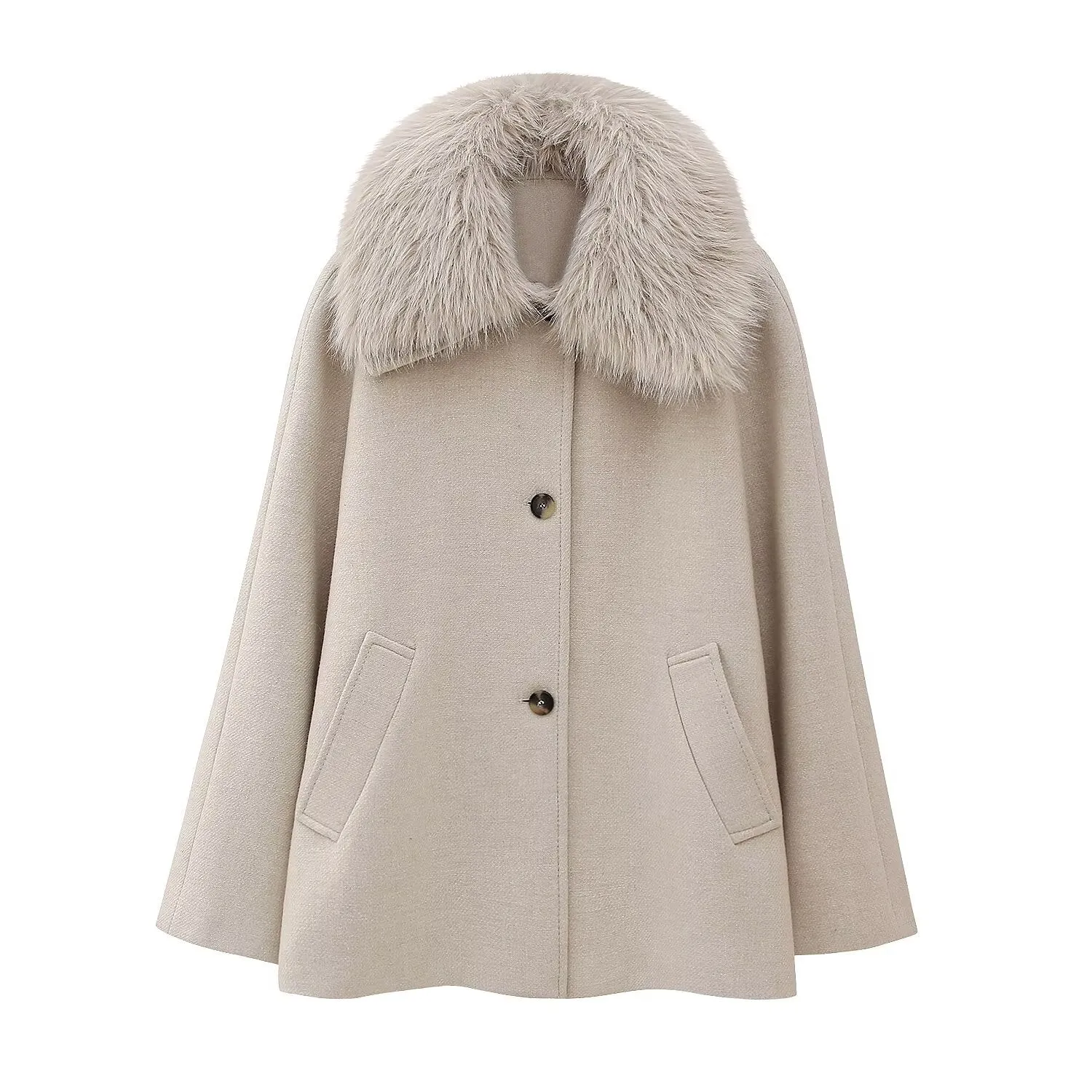 Detachable Fur Collar Long Sleeve Coat
