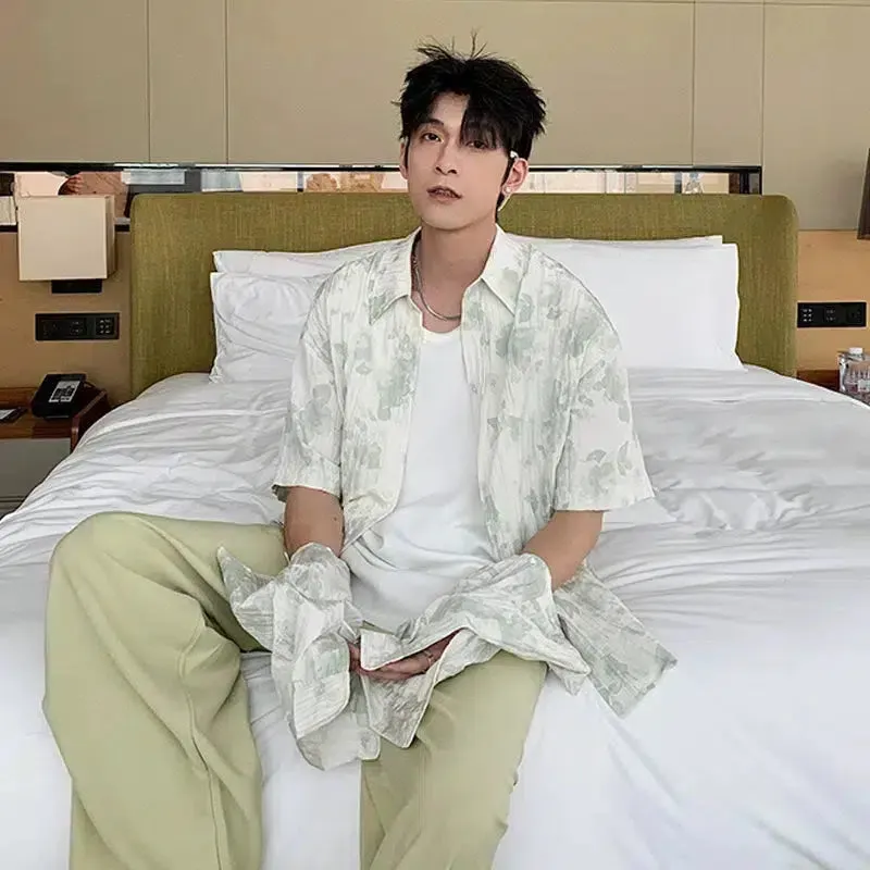 Detachable Sleeve Flower Button-Down Shirt