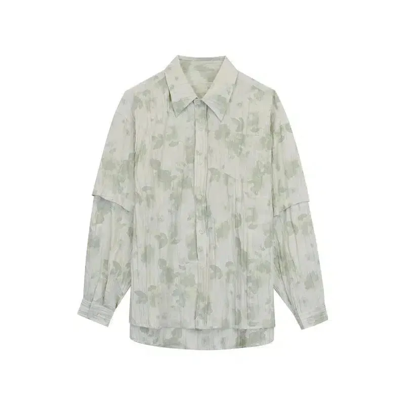 Detachable Sleeve Flower Button-Down Shirt