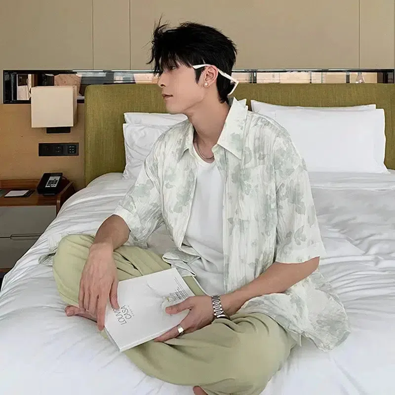 Detachable Sleeve Flower Button-Down Shirt