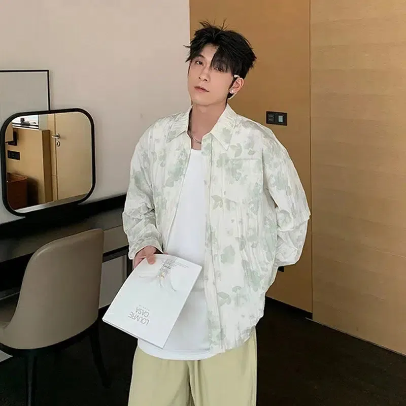 Detachable Sleeve Flower Button-Down Shirt