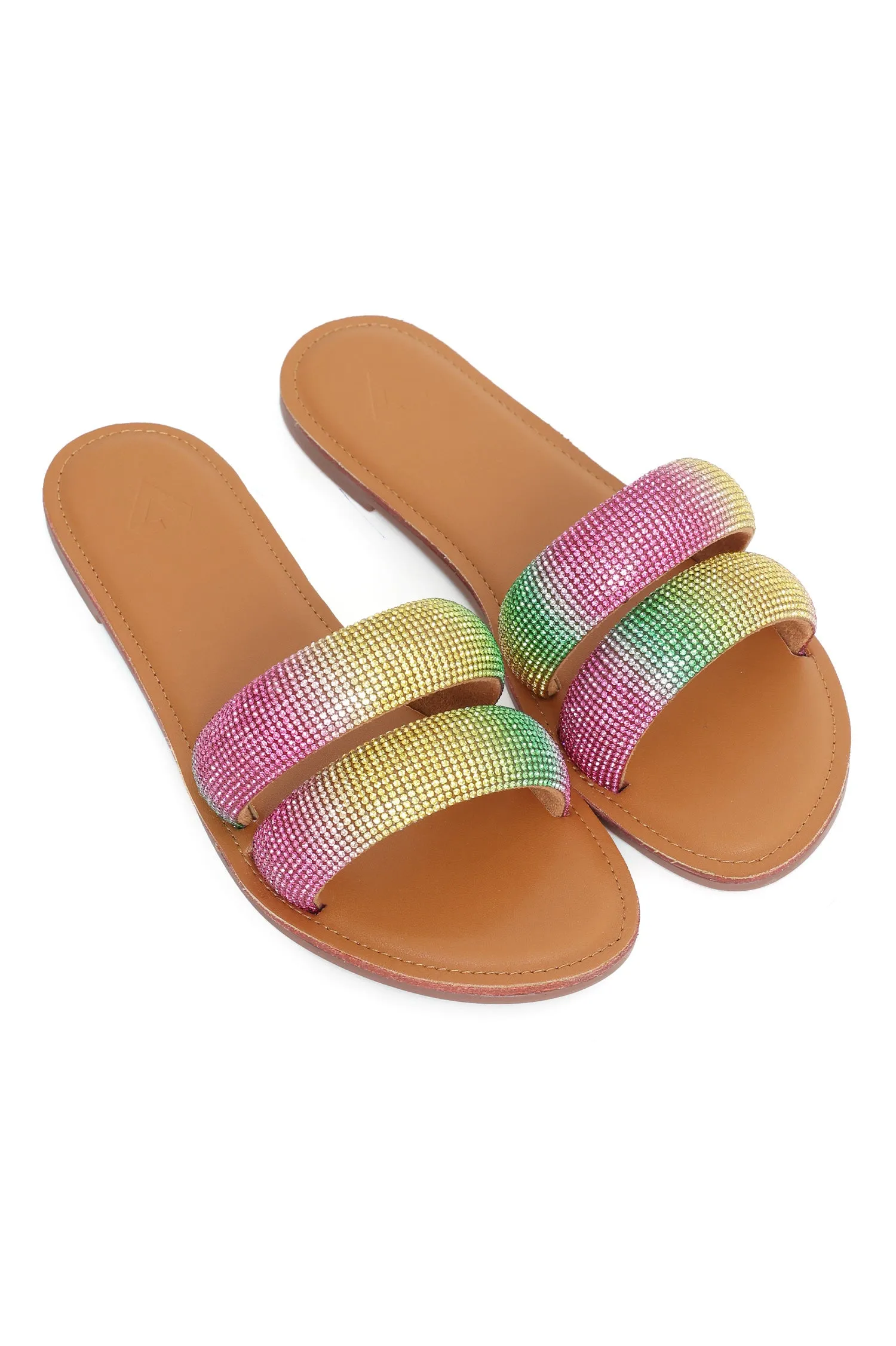 EMBELLISHED STRAP FLATS-MULTI/TAN