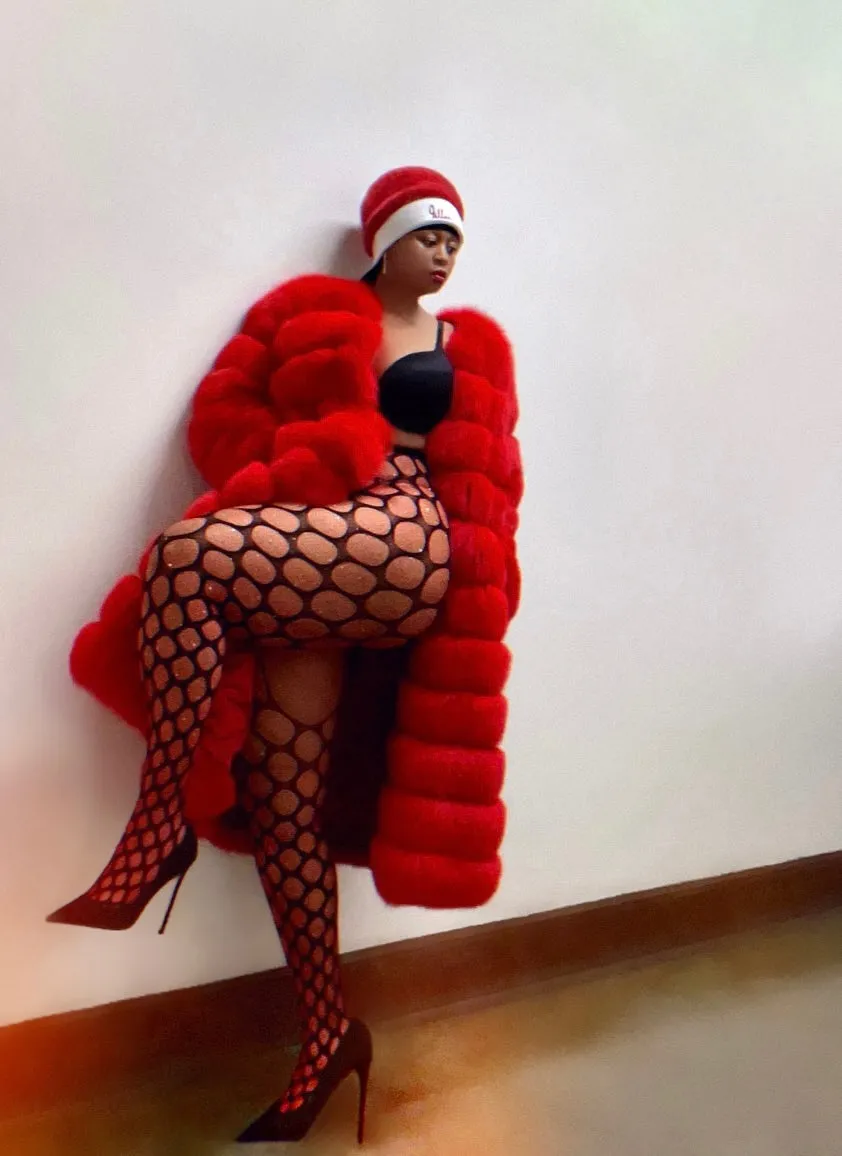 Fallon Aurielle Mink Fur Hat (Red)