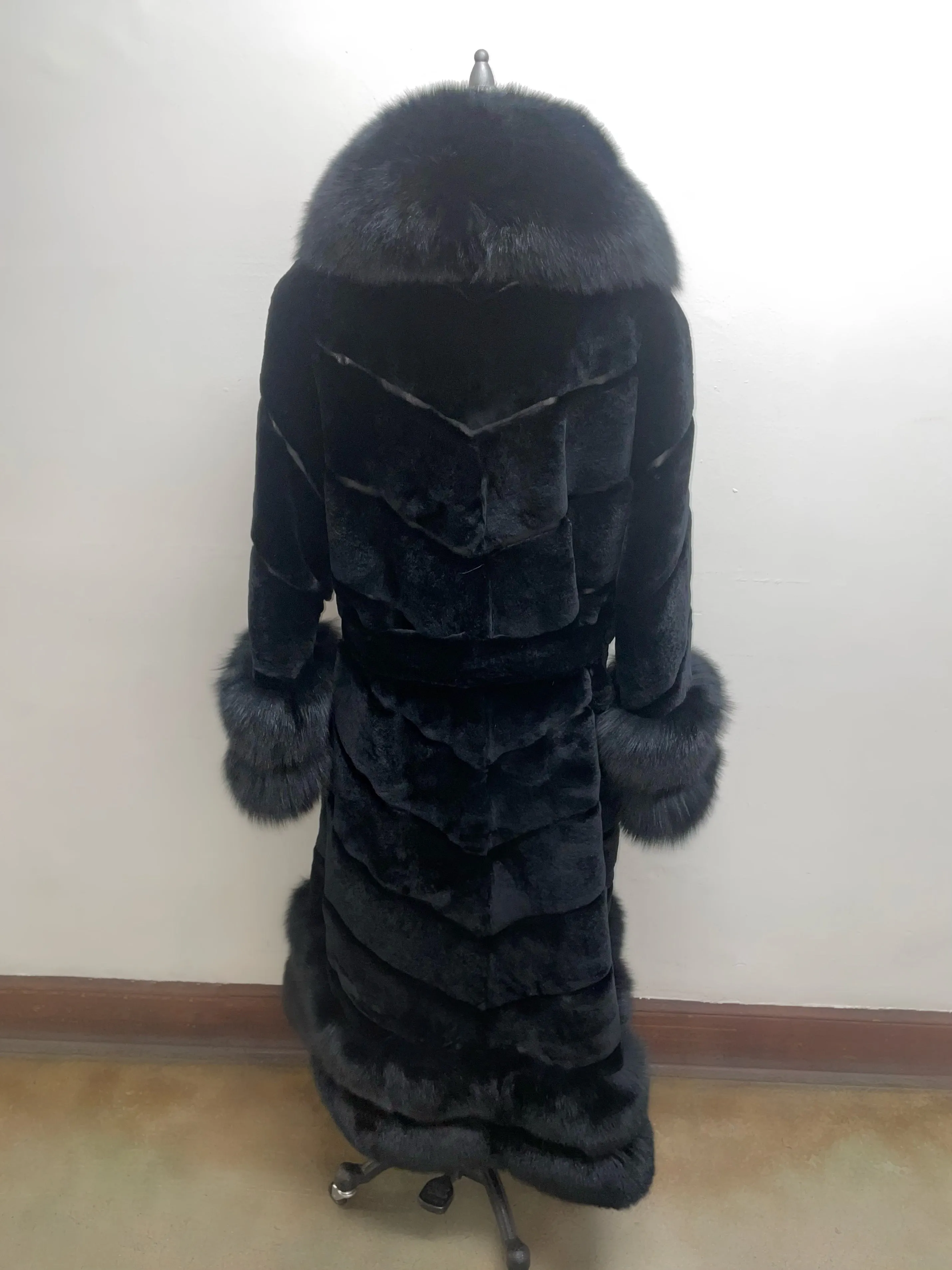 Fallon Aurielle Red Fox & Mink Fur Sheared Coat (Black)
