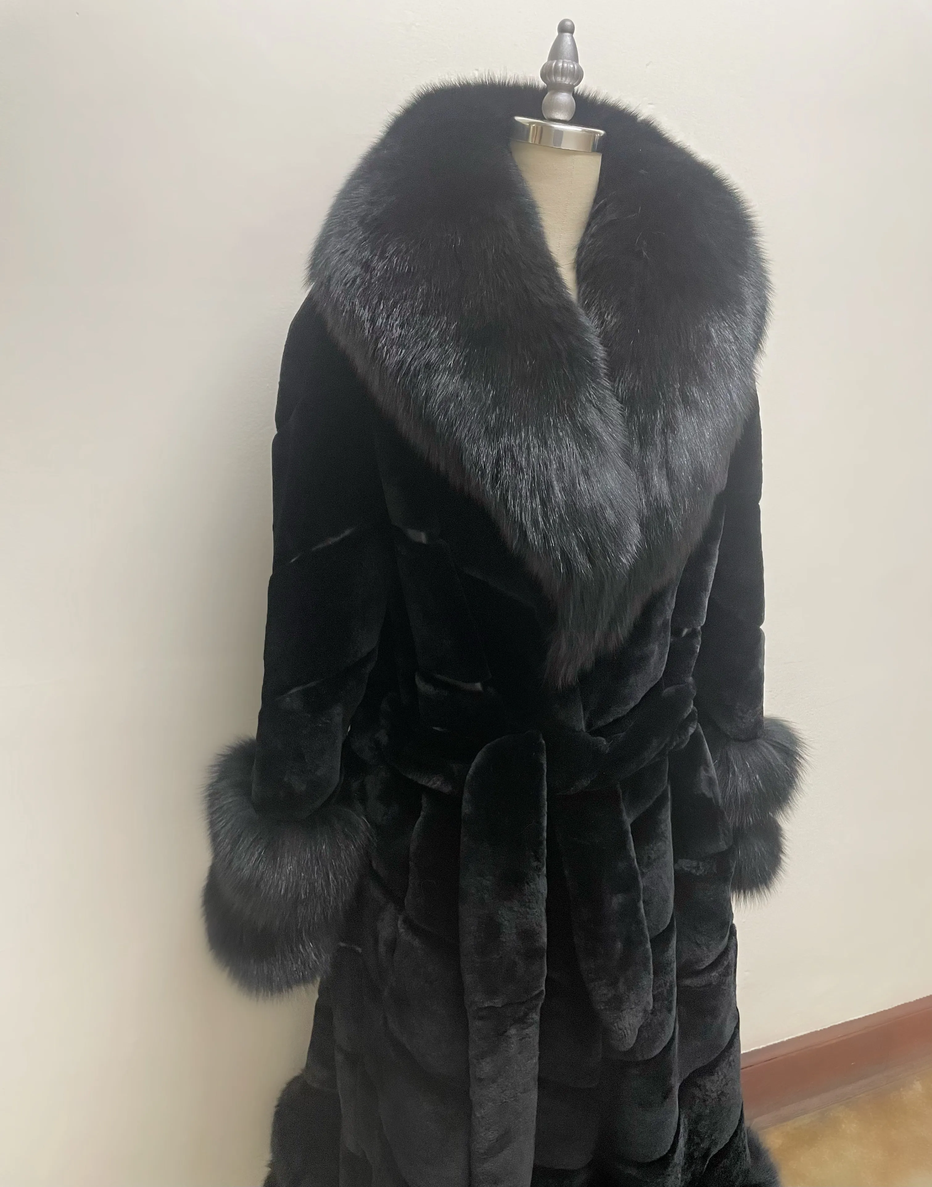 Fallon Aurielle Red Fox & Mink Fur Sheared Coat (Black)