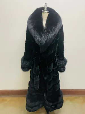 Fallon Aurielle Red Fox & Mink Fur Sheared Coat (Black)