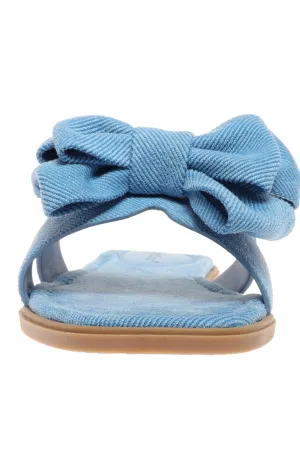 Fancy Folds Bow Blue Denim Sandals