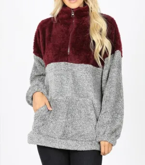   Faux Fur Half Zip Pullover