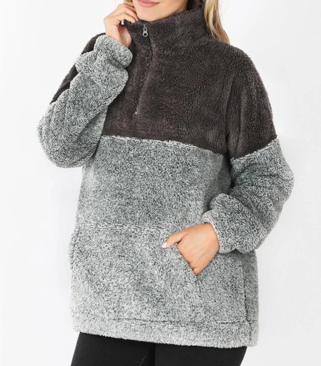   Faux Fur Half Zip Pullover