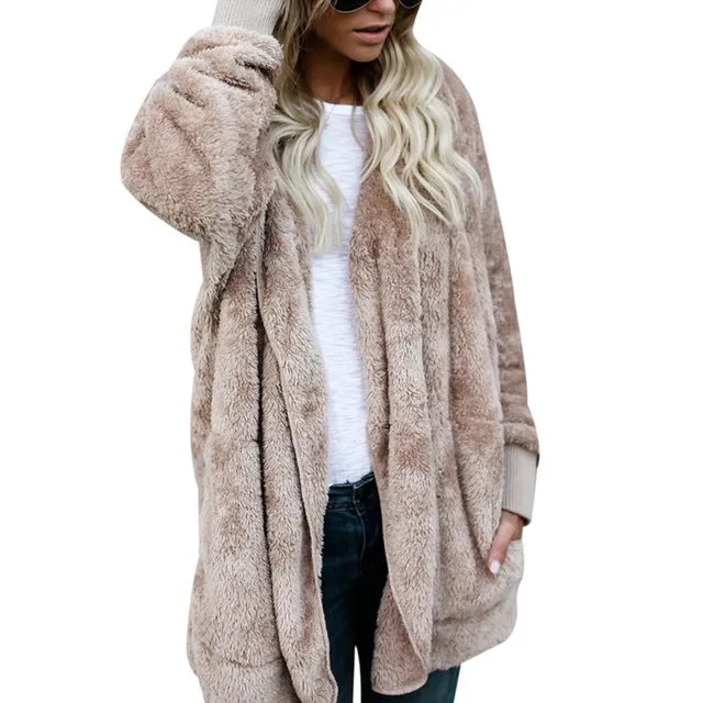 Faux Fur Open Stitch Fuzzy Jacket