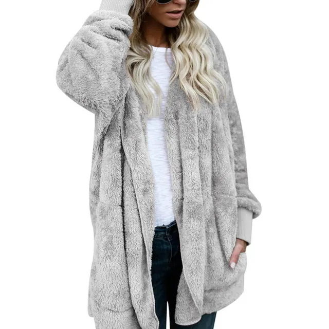 Faux Fur Open Stitch Fuzzy Jacket