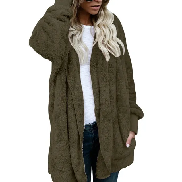 Faux Fur Open Stitch Fuzzy Jacket