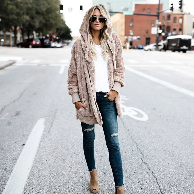 Faux Fur Open Stitch Fuzzy Jacket