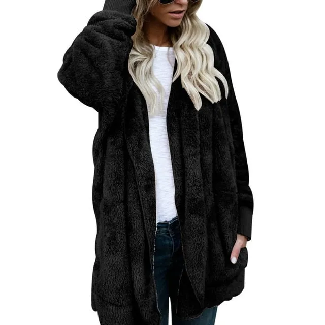Faux Fur Open Stitch Fuzzy Jacket