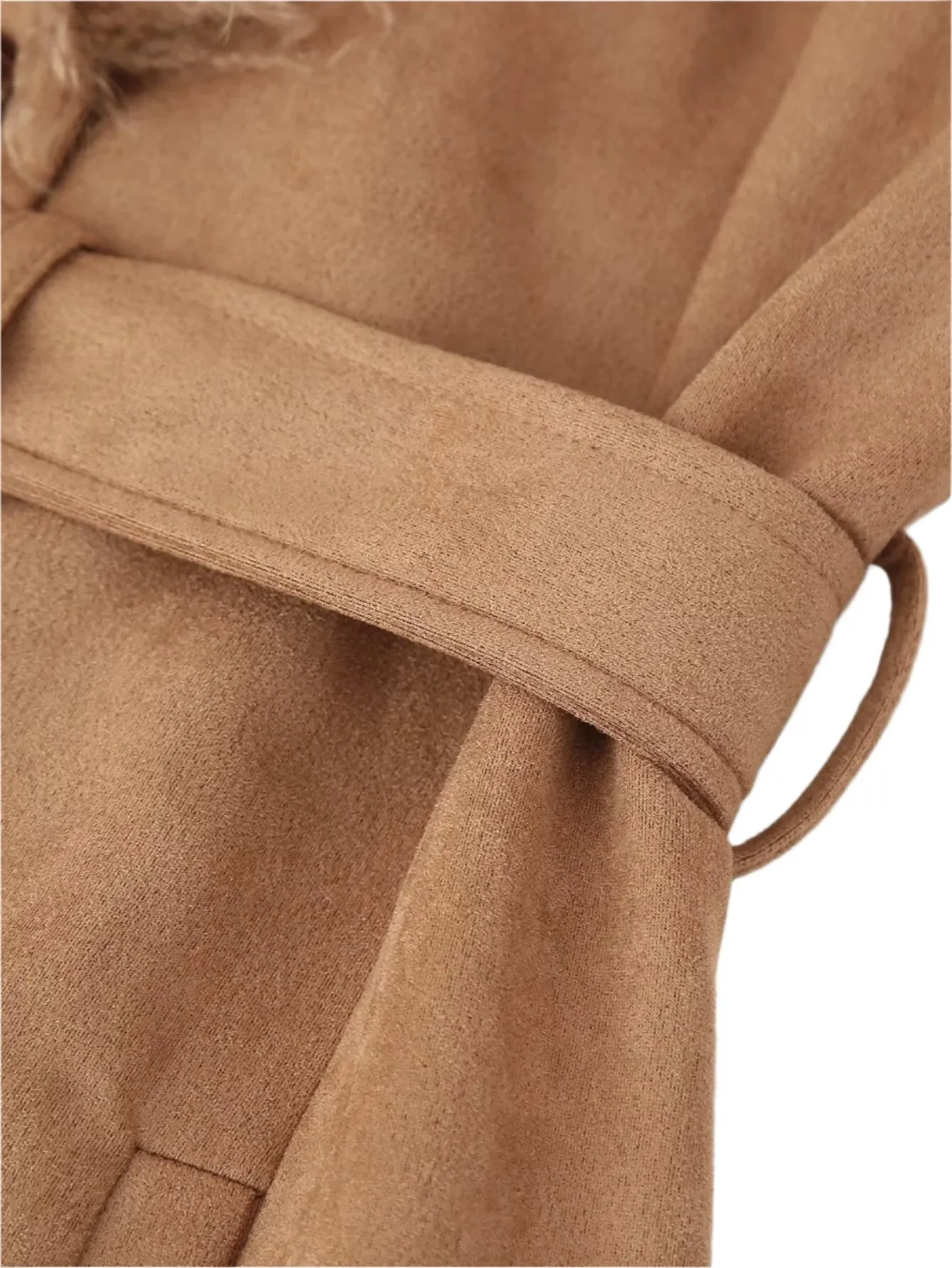 Faux Fur Trim Belted 3/4 Length Coat