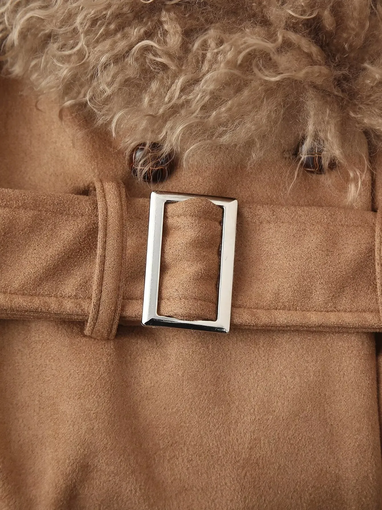 Faux Fur Trim Belted 3/4 Length Coat