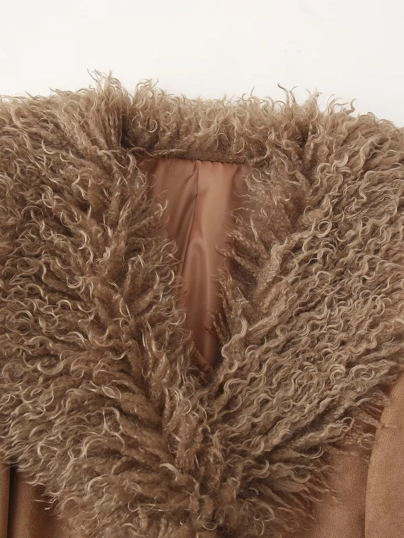 Faux Fur Trim Belted 3/4 Length Coat