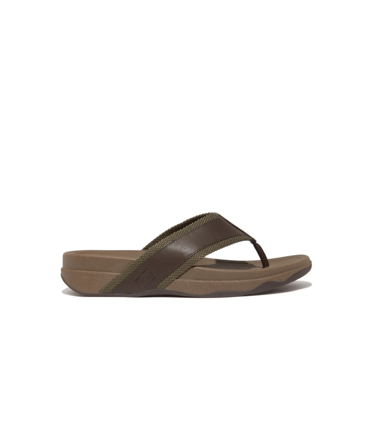 Fitflop Surfers Webbing/Leather Toe Post Mens Sandals Dark Olive