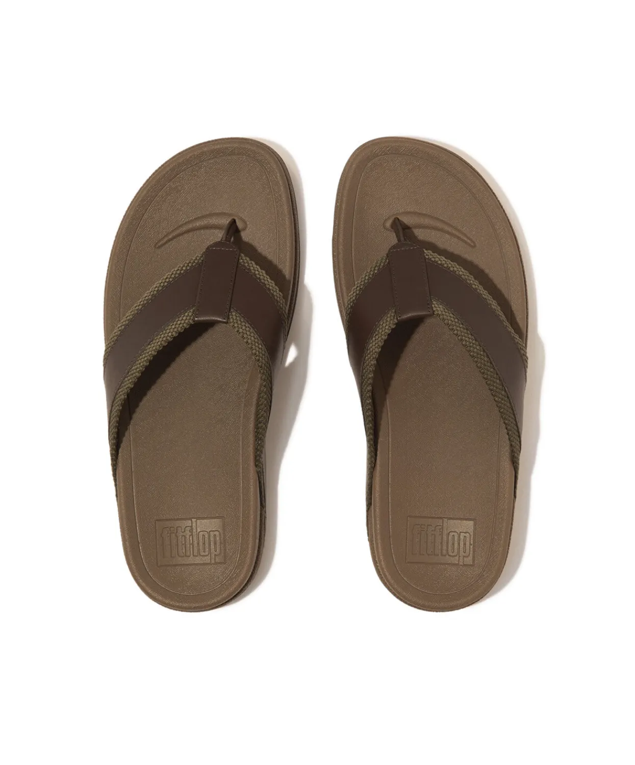 Fitflop Surfers Webbing/Leather Toe Post Mens Sandals Dark Olive