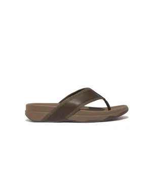 Fitflop Surfers Webbing/Leather Toe Post Mens Sandals Dark Olive