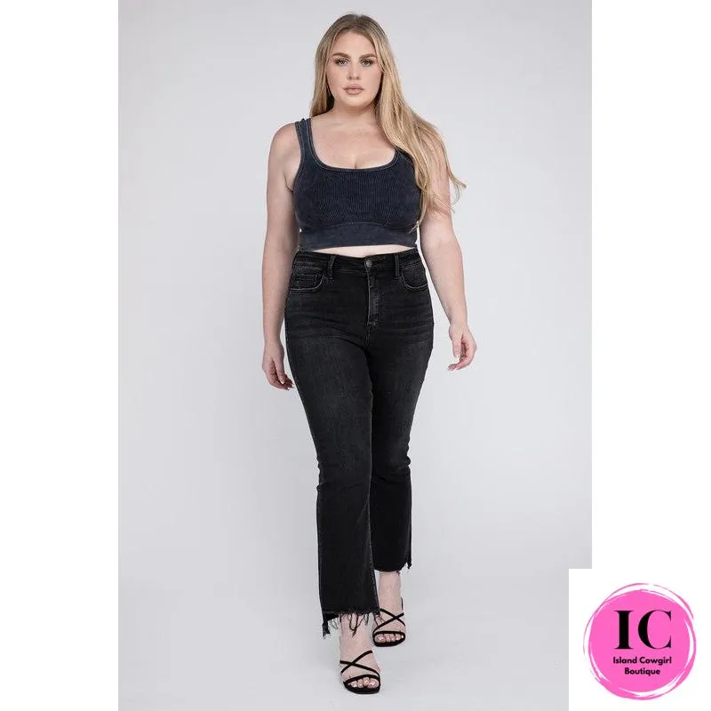 Flying Monkey: Plus Size High Rise Crop Flare Jeans
