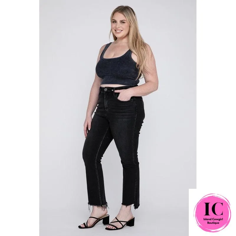 Flying Monkey: Plus Size High Rise Crop Flare Jeans