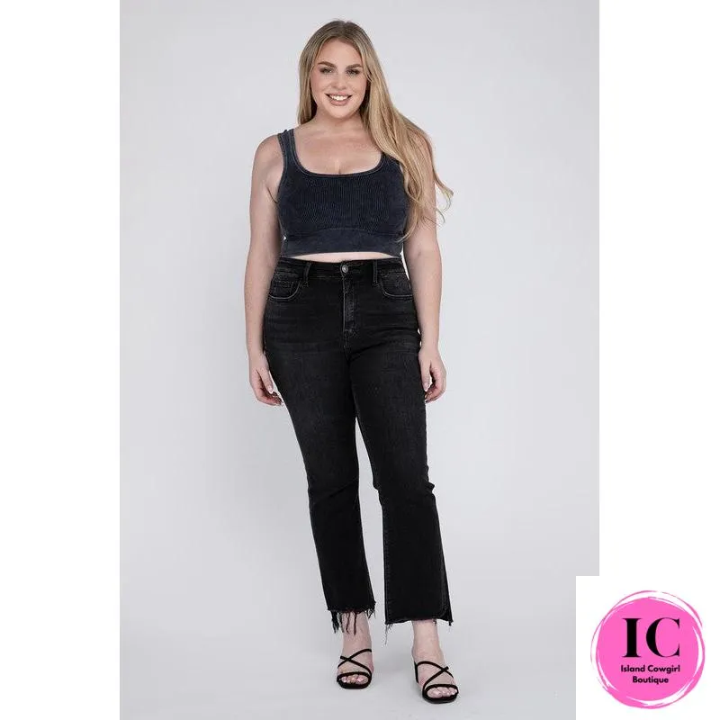 Flying Monkey: Plus Size High Rise Crop Flare Jeans