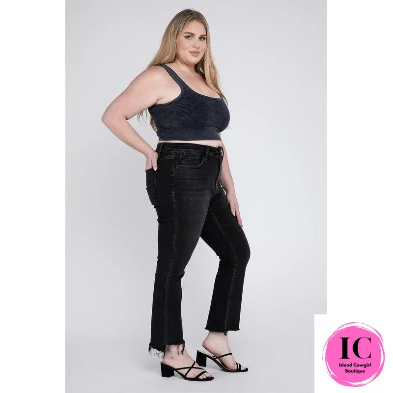 Flying Monkey: Plus Size High Rise Crop Flare Jeans