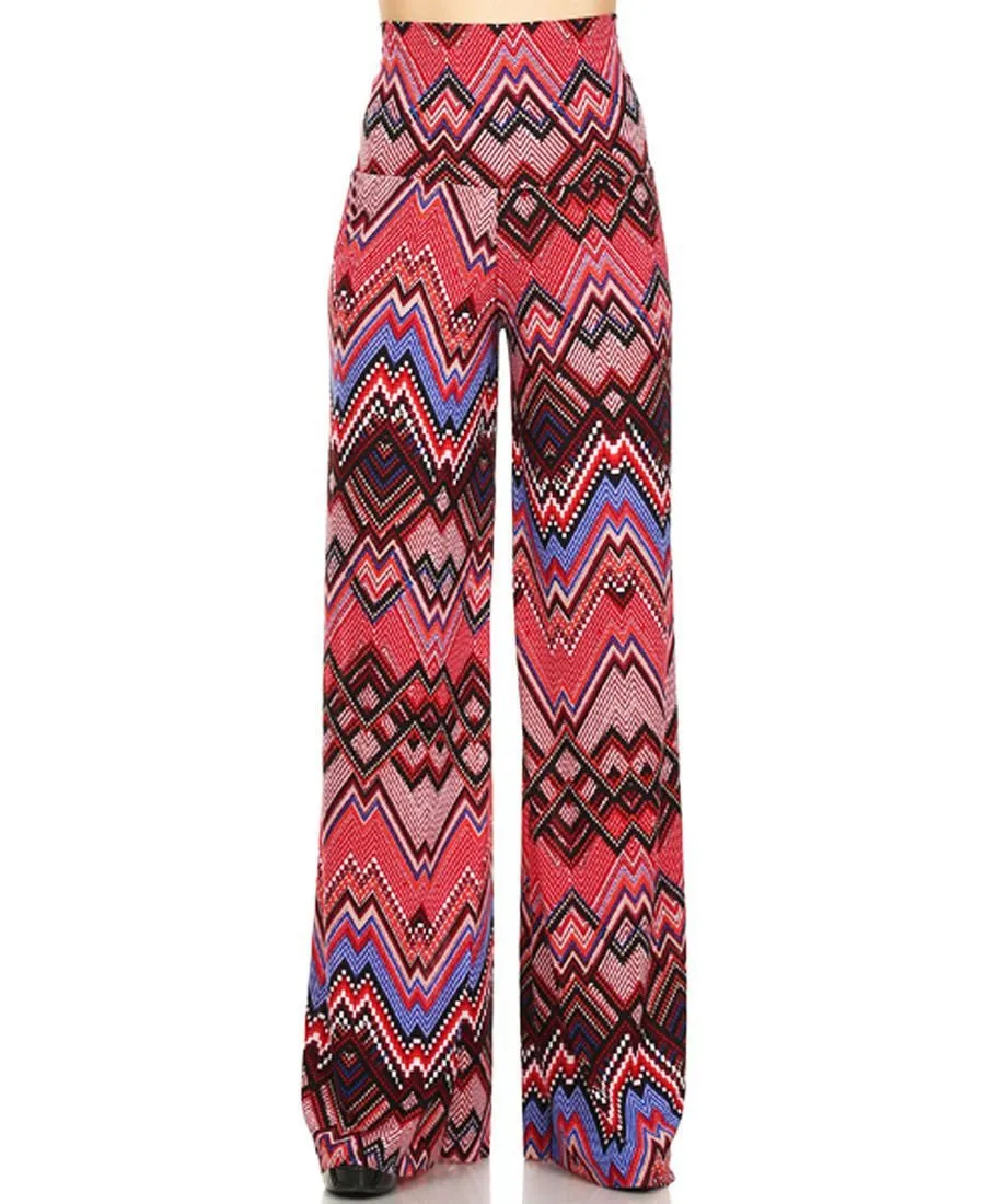 Foldover Palazzo Pants Wonder Chevon Red