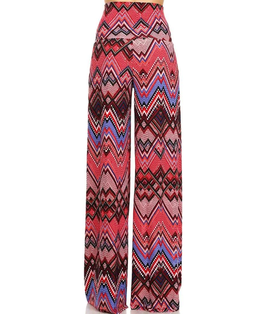 Foldover Palazzo Pants Wonder Chevon Red