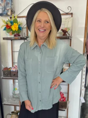 Frayed Hem Button Down Shirt