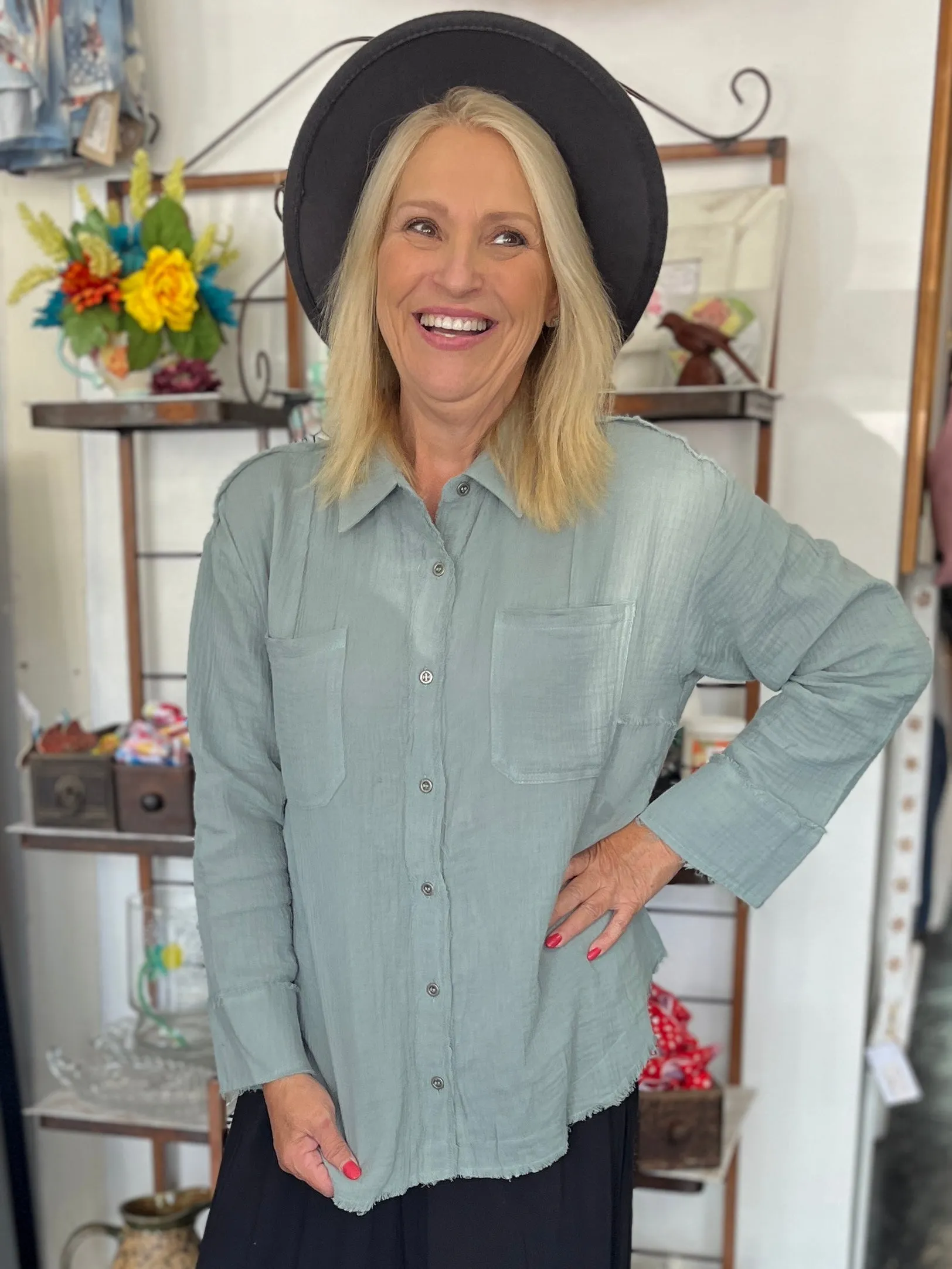 Frayed Hem Button Down Shirt