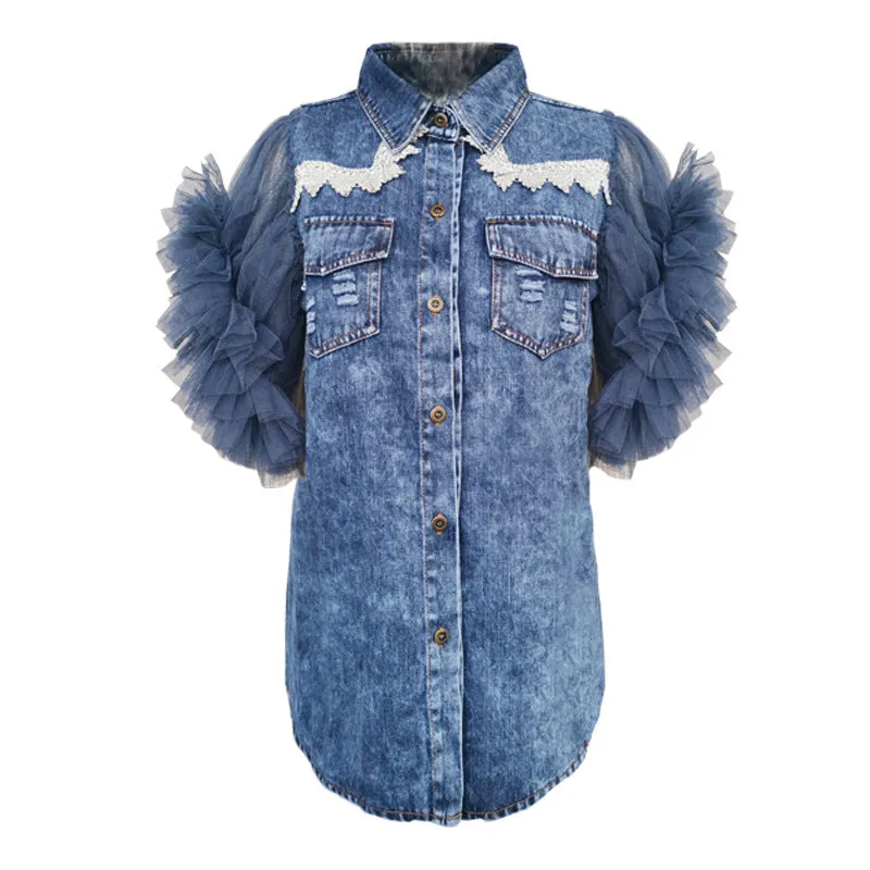 French Style Fairy Sleeveless Denim Jacket Cowboy Spliced Coat