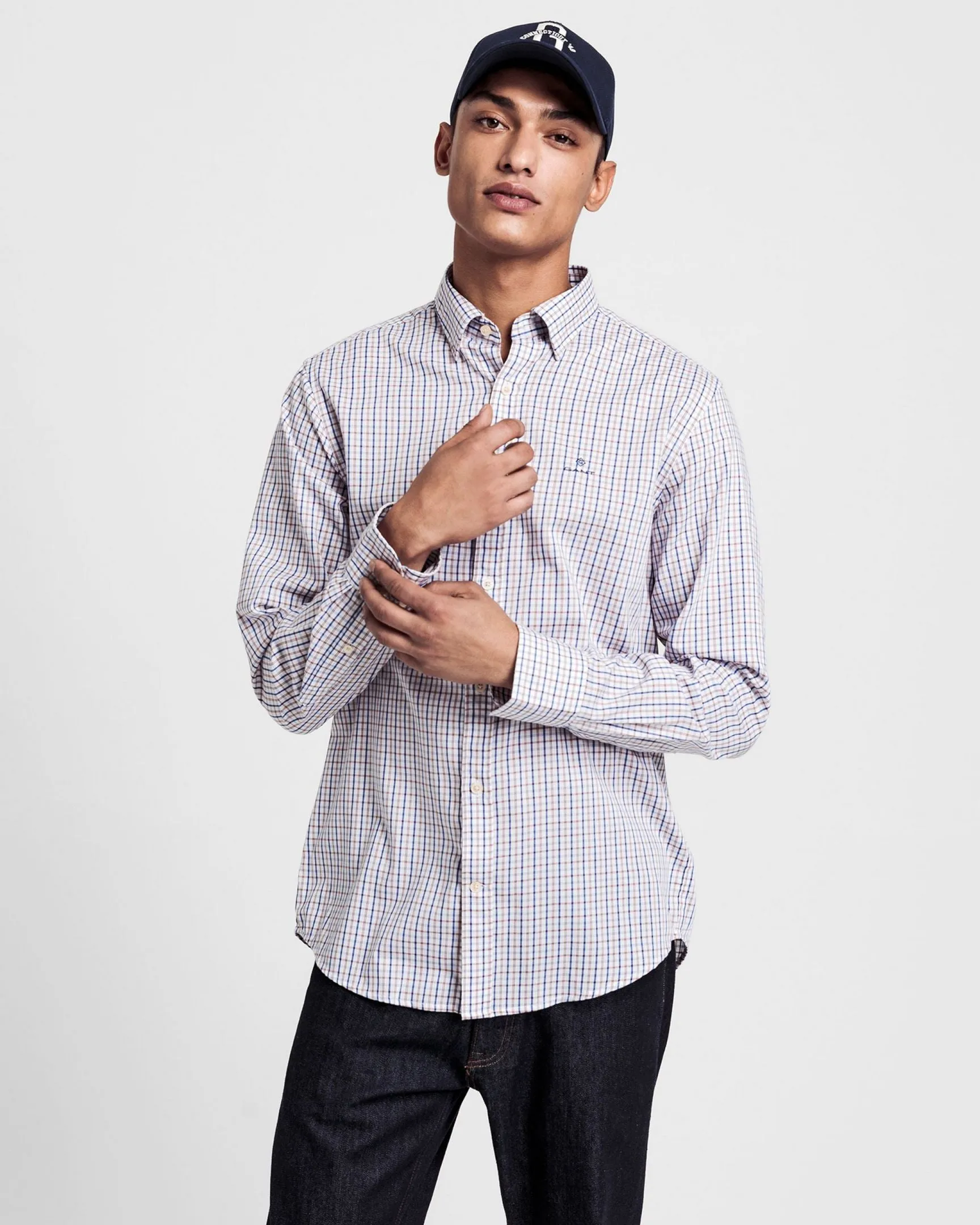 GANT College Blue Tech Prep Twill Check Button Down Shirt 3019230 Size M NWT