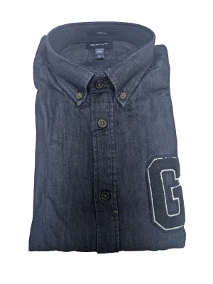 GANT Dark Indigo Badge Twill Button Down Shirt 3013930 Size M NWT