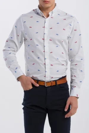 GANT LE MANS White Fast Cars Fil Coupe Button Down Shirt 3016830 Size Medium