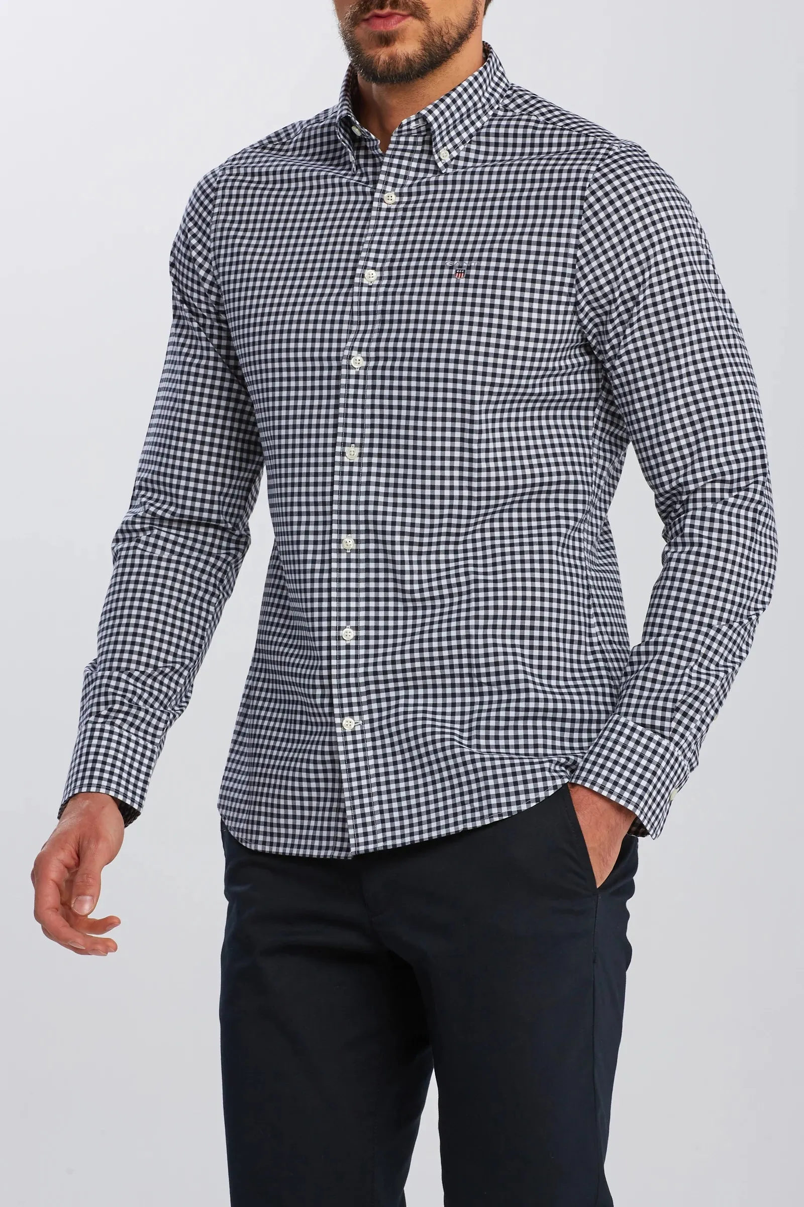 GANT Marine Blue Broadcloth Gingham Slim Button Down Shirt 3046702 Size M