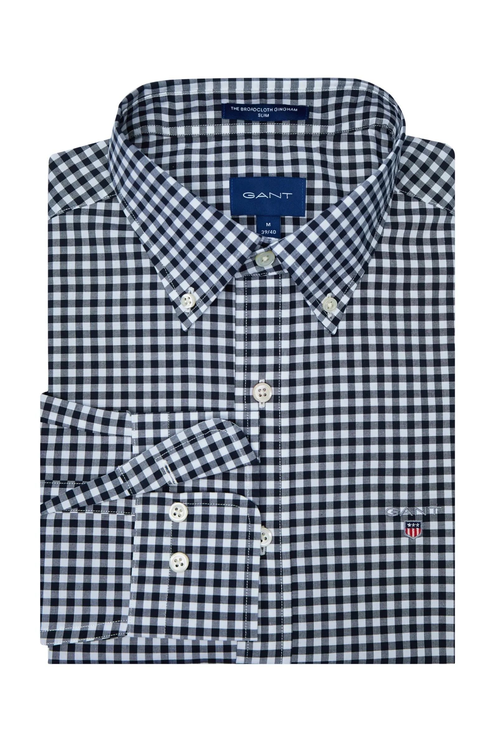 GANT Marine Blue Broadcloth Gingham Slim Button Down Shirt 3046702 Size M