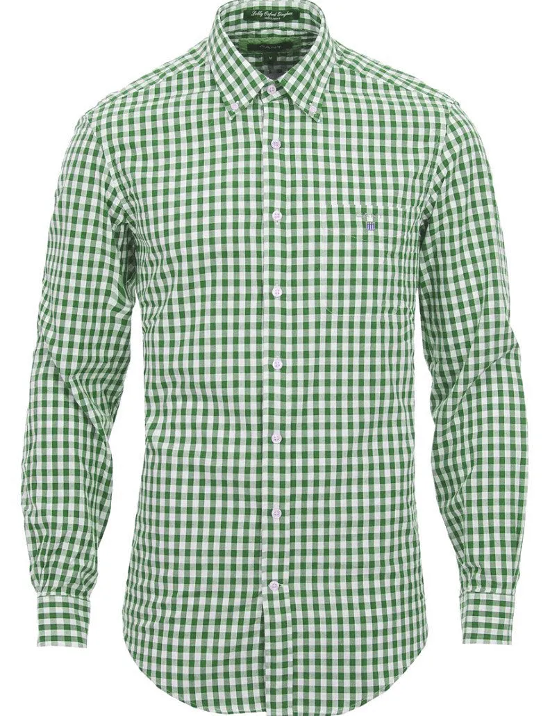 GANT Pomona Green Fitted Gingham Button Down Shirt 307544 Size Medium