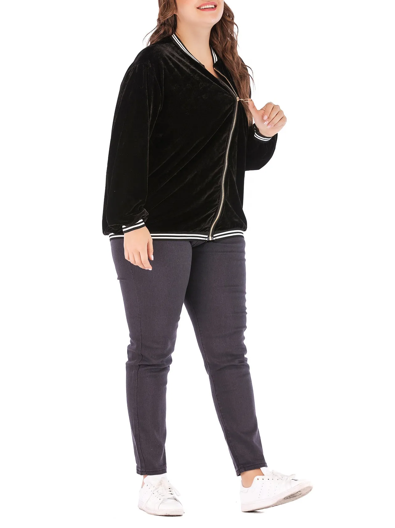 Gold Velvet Long Sleeve Plus Size Coat