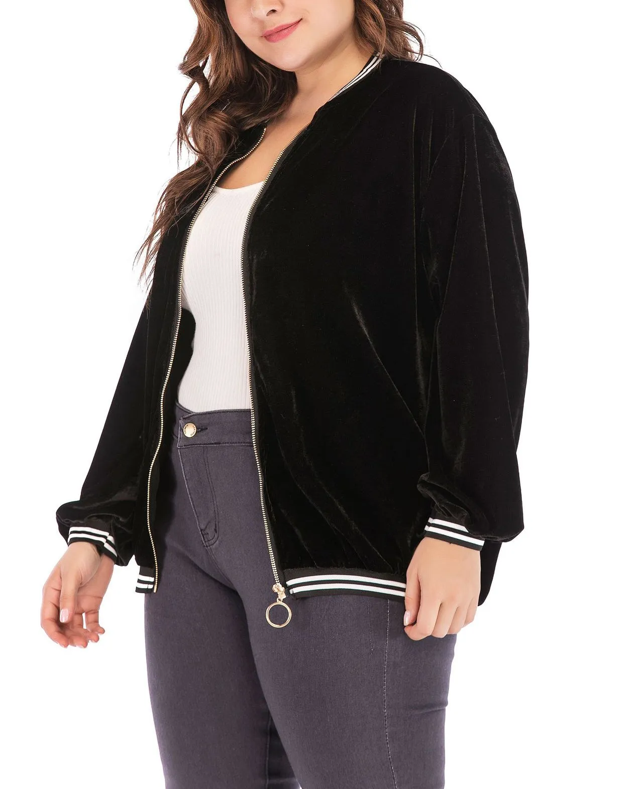Gold Velvet Long Sleeve Plus Size Coat