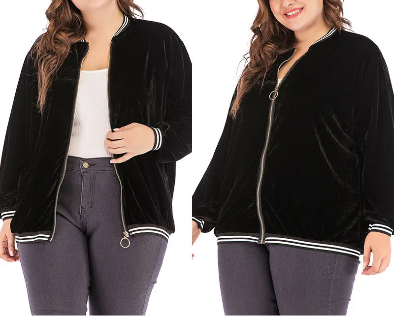 Gold Velvet Long Sleeve Plus Size Coat