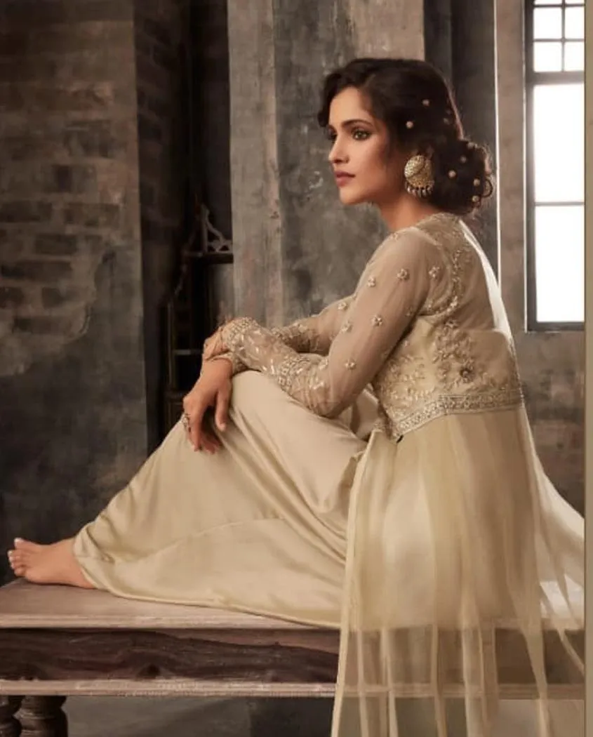 Golden Beige Wedding Anarkali Lehenga/Pants Suit
