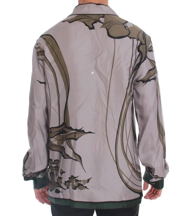 Gray Green Print Silk Casual Shirt