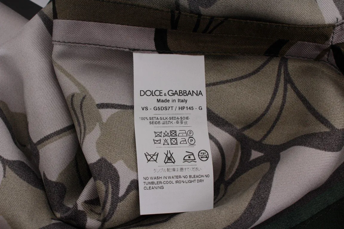Gray Green Print Silk Casual Shirt