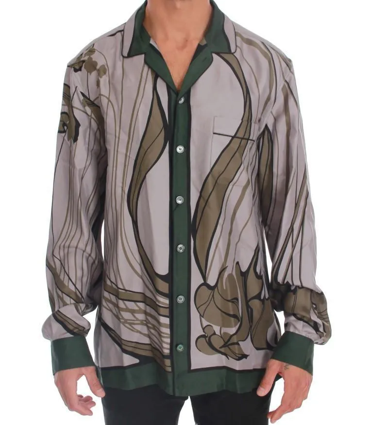 Gray Green Print Silk Casual Shirt